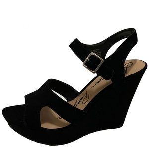Velvety black platform wedges